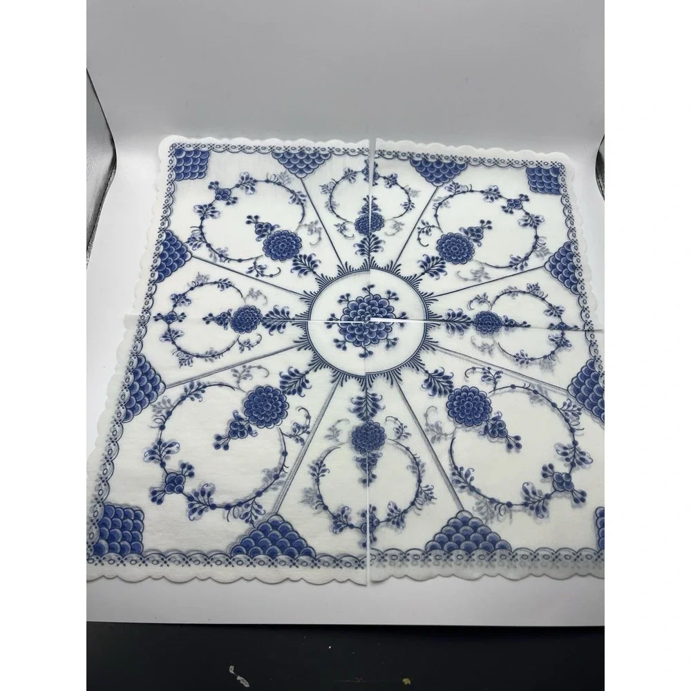 Vintage Fasana Germany Blue Onion Napkins Scalloped Edges Decoupage Lot Of 8